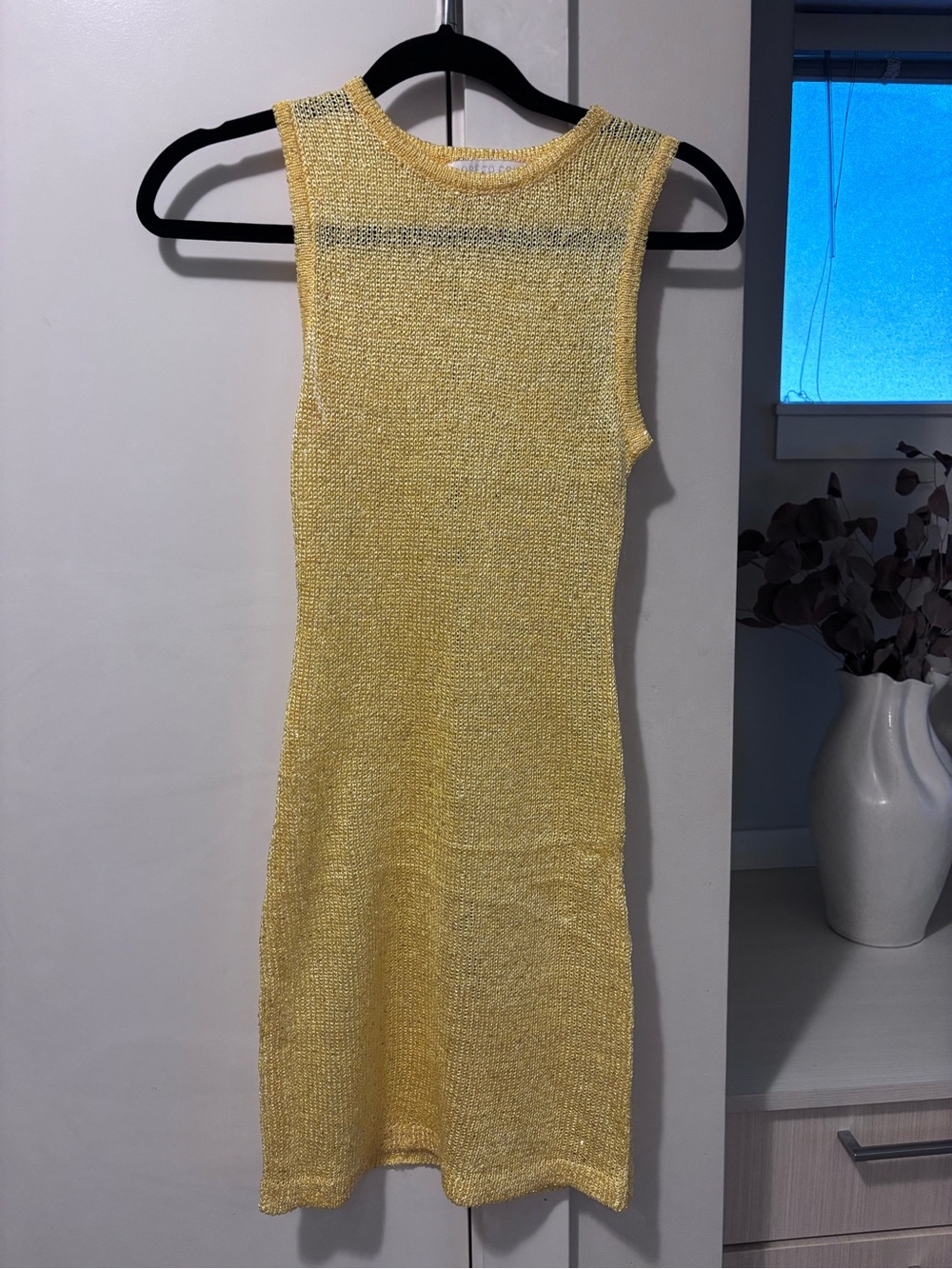 Sleeveless Sparkle Yellow Knit Mini Dress